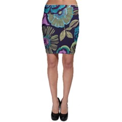 Dark Colored Lila Flowers Bodycon Skirt by Brittlevirginclothing