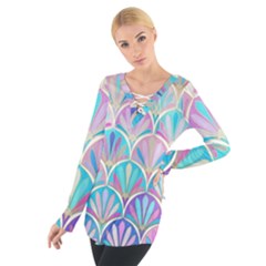 Colorful Lila Toned Mosaic Women s Tie Up Tee by Brittlevirginclothing
