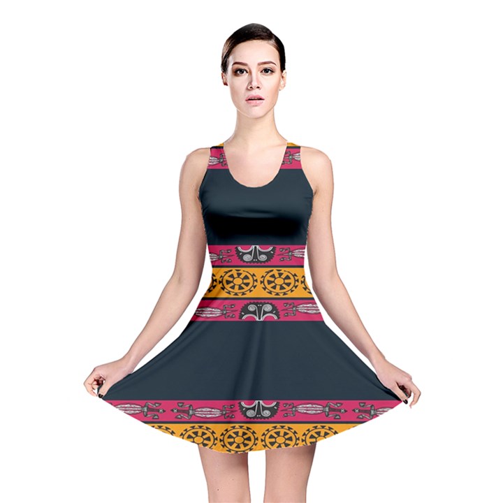 Pattern Ornaments Africa Safari Summer Graphic Reversible Skater Dress