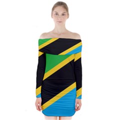 Flag Of Tanzania Long Sleeve Off Shoulder Dress by Amaryn4rt