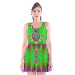 Green And Purple Fractal Scoop Neck Skater Dress
