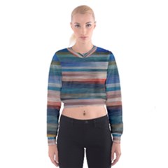 Background Horizontal Lines Women s Cropped Sweatshirt by Amaryn4rt