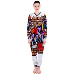 Graffiti Word Characters Composition Decorative Urban World Youth Street Life Art Spraycan Drippy Bl Onepiece Jumpsuit (ladies)  by Foxymomma