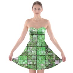 Background Of Green Squares Strapless Bra Top Dress by Nexatart