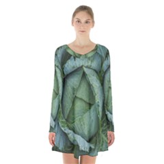 Bright Cabbage Color Dew Flora Long Sleeve Velvet V-neck Dress by Nexatart