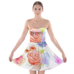 Watercolor Colorful Roses Strapless Bra Top Dress by Brittlevirginclothing