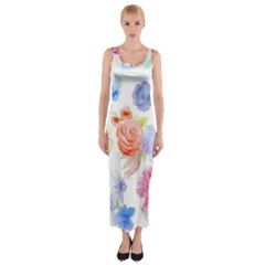 Watercolor Colorful Roses Fitted Maxi Dress by Brittlevirginclothing