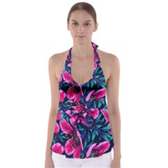 Purple Flowers Babydoll Tankini Top by Brittlevirginclothing