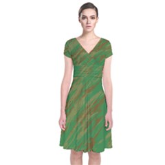 Brown Green Texture                 Short Sleeve Front Wrap Dress by LalyLauraFLM