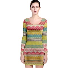 Colorful Bohemian Long Sleeve Bodycon Dress by Brittlevirginclothing