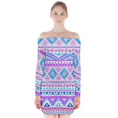 Tribal Pastel Hipster  Long Sleeve Off Shoulder Dress by Brittlevirginclothing