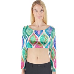 Rainbow Moroccan Mosaic  Long Sleeve Crop Top by Brittlevirginclothing