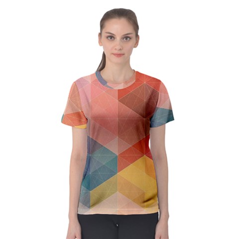 Colorful Warm Colored Quares Women s Sport Mesh Tee by Brittlevirginclothing