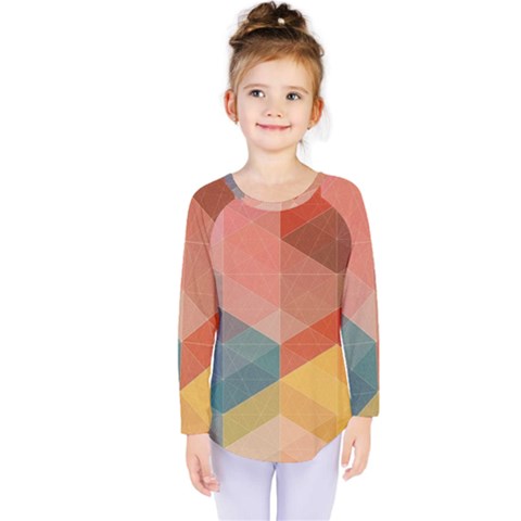 Colorful Warm Colored Quares Kids  Long Sleeve Tee by Brittlevirginclothing