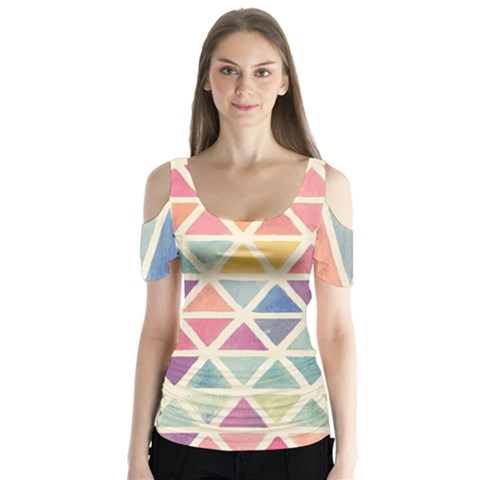 Colorful Triangle Butterfly Sleeve Cutout Tee  by Brittlevirginclothing