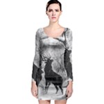 Stag Deer Forest Winter Christmas Long Sleeve Bodycon Dress