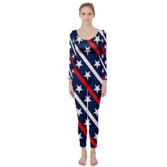 Patriotic Red White Blue Stars Long Sleeve Catsuit by Nexatart