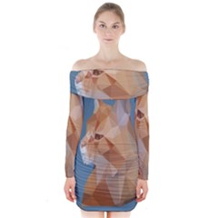 Animals Face Cat Long Sleeve Off Shoulder Dress by Alisyart