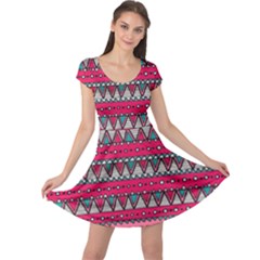 Aztec Geometric Red Chevron Wove Fabric Cap Sleeve Dresses by Alisyart
