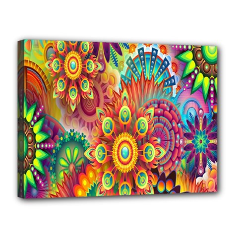 Colorful Abstract Flower Floral Sunflower Rose Star Rainbow Canvas 16  X 12  by Alisyart