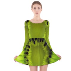 Kiwi Fruit Slices Cut Macro Green Long Sleeve Velvet Skater Dress