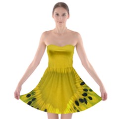 Kiwi Fruit Slices Cut Macro Green Yellow Strapless Bra Top Dress