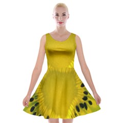 Kiwi Fruit Slices Cut Macro Green Yellow Velvet Skater Dress by Alisyart