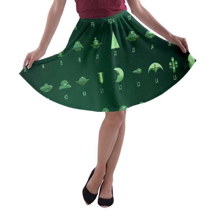 Ufo Alien Green A-line Skater Skirt