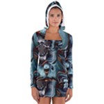 Light Color Floral Grey Women s Long Sleeve Hooded T-shirt
