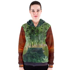 Green Water And Green Trees And Sunset Women s Zipper Hoodie by SusanFranzblau