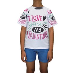 I Love You My Valentine (white) Our Two Hearts Pattern (white) Kids  Short Sleeve Swimwear