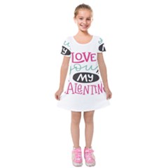 I Love You My Valentine (white) Our Two Hearts Pattern (white) Kids  Short Sleeve Velvet Dress by FashionFling