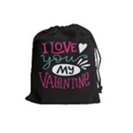 I Love You My Valentine / Our Two Hearts Pattern (black) Drawstring Pouches (Large) 