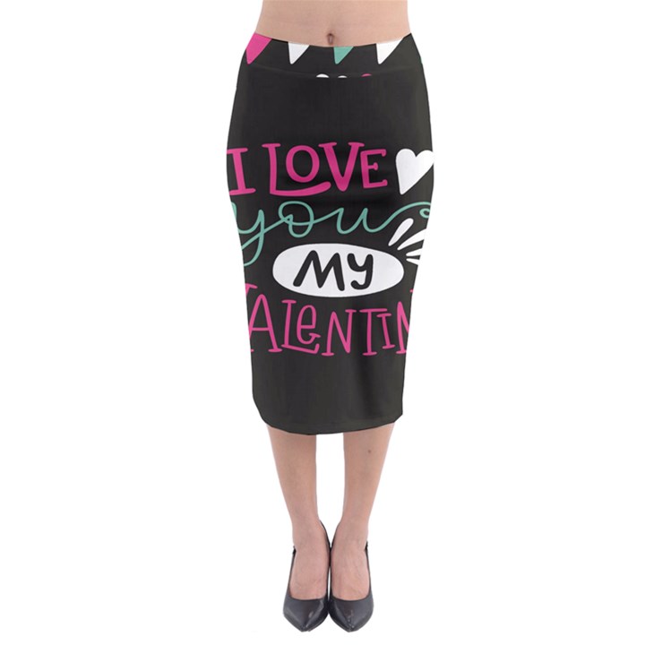 I Love You My Valentine / Our Two Hearts Pattern (black) Midi Pencil Skirt