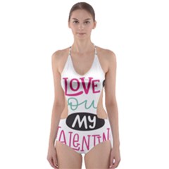 I Love You My Valentine / Our Two Hearts Pattern (white) Cut-out One Piece Swimsuit