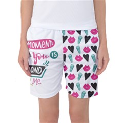 My Every Moment Spent With You Is Diamond To Me / Diamonds Hearts Lips Pattern (white) Women s Basketball Shorts