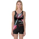 My Heart Points To Yours / Pink and Blue Cupid s Arrows (black) One Piece Boyleg Swimsuit