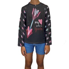 My Heart Points To Yours / Pink And Blue Cupid s Arrows (black) Kids  Long Sleeve Swimwear by FashionFling