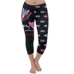My Heart Points To Yours / Pink and Blue Cupid s Arrows (black) Capri Winter Leggings 