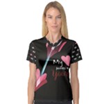 My Heart Points To Yours / Pink and Blue Cupid s Arrows (black) Women s V-Neck Sport Mesh Tee