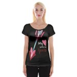 My Heart Points To Yours / Pink and Blue Cupid s Arrows (black) Women s Cap Sleeve Top