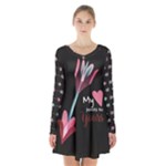 My Heart Points To Yours / Pink and Blue Cupid s Arrows (black) Long Sleeve Velvet V-neck Dress