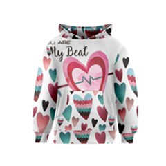 You Are My Beat / Pink And Teal Hearts Pattern (white)  Kids  Pullover Hoodie