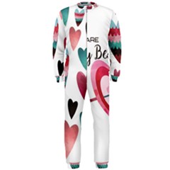 You Are My Beat / Pink And Teal Hearts Pattern (white)  Onepiece Jumpsuit (men) 
