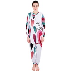 You Are My Beat / Pink And Teal Hearts Pattern (white)  Onepiece Jumpsuit (ladies)  by FashionFling