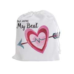 You Are My Beat / Pink And Teal Hearts Pattern (white)  Drawstring Pouches (extra Large)