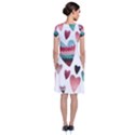 You Are My Beat / Pink And Teal Hearts Pattern (white)  Short Sleeve Front Wrap Dress View2