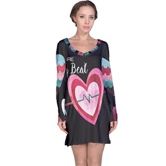 You Are My Beat / Pink And Teal Hearts Pattern (black)  Long Sleeve Nightdress
