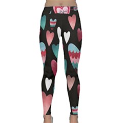 You Are My Beat / Pink And Teal Hearts Pattern (black)  Classic Yoga Leggings