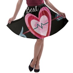 You Are My Beat / Pink And Teal Hearts Pattern (black)  A-line Skater Skirt